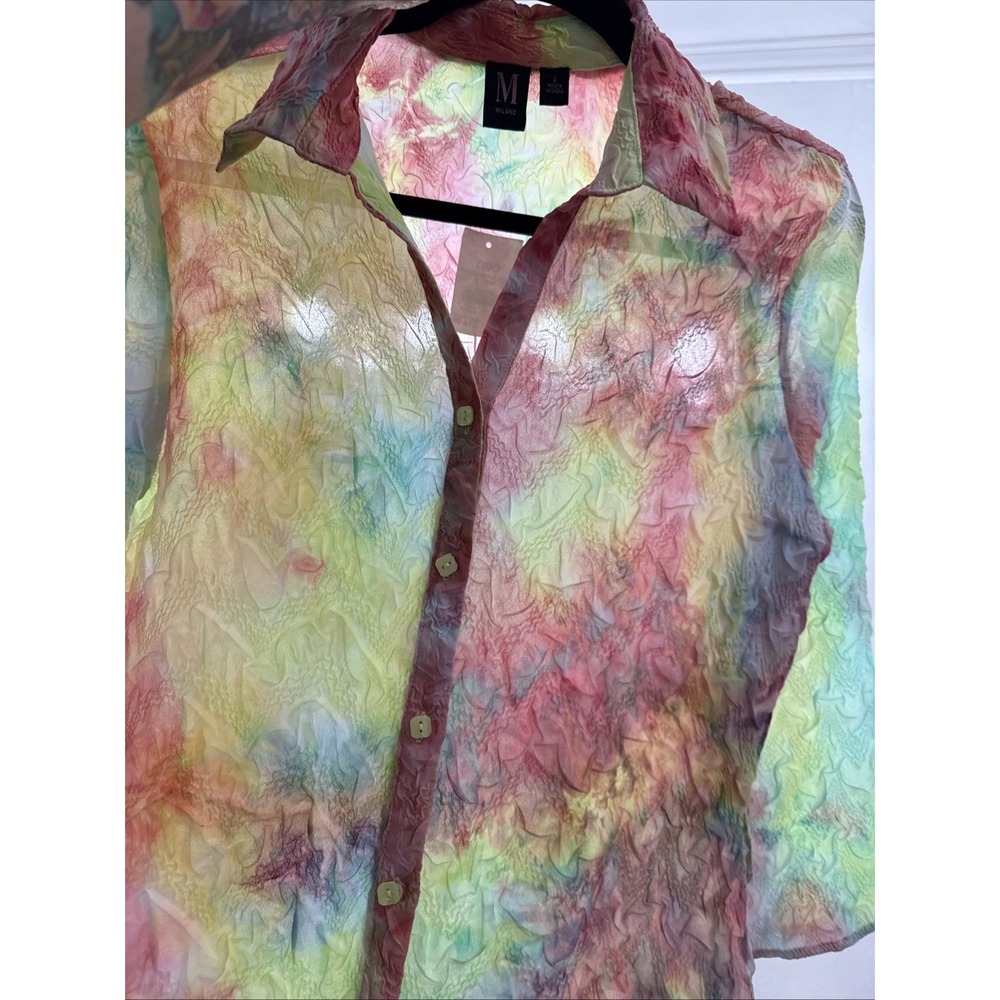 VTG Y2K Milano Crinkle Top Womens S Floral Print 3/4 Sleeve Shirt NWT - Picture 8 of 8